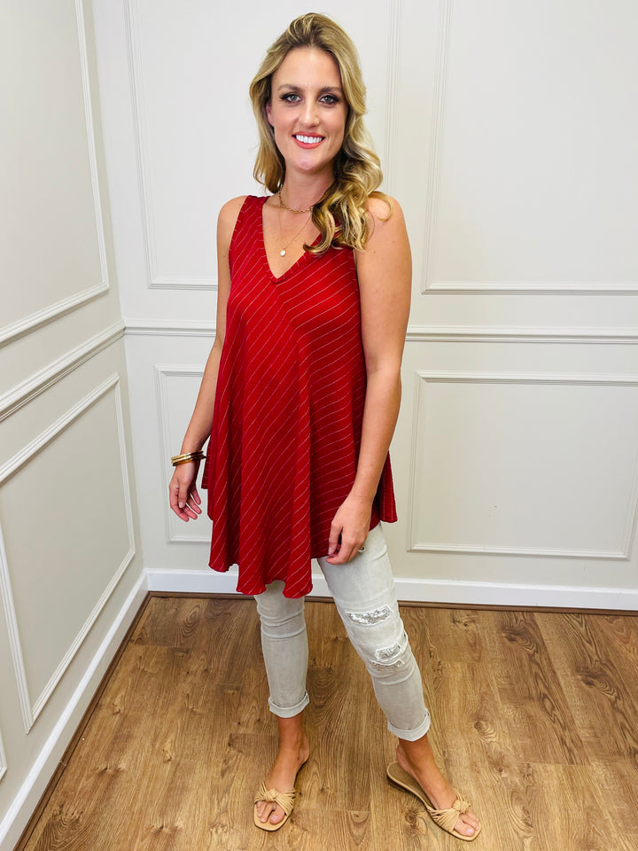 "MIRANDA" Stripe Print Vest Top-Red & White