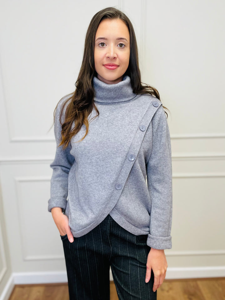 "LUNA" Wrap Button Jumper-Silver