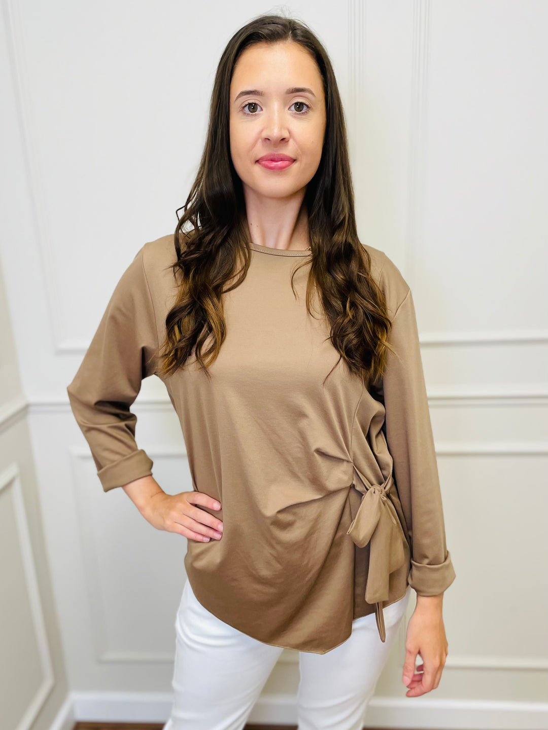 "AMARA" Side Tie Top-Camel