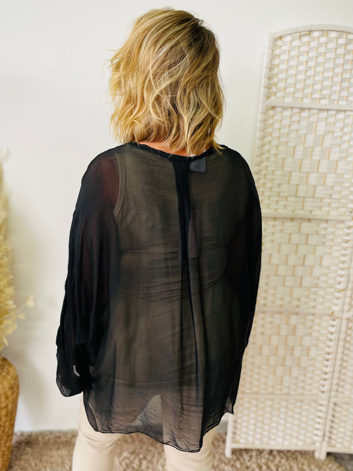 "LACEY" Sheer Shirt-Black