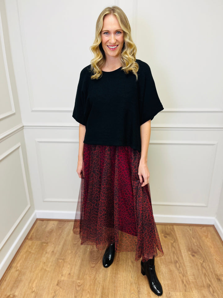 "ALICE” Short Sleeve Fine Knit-Black