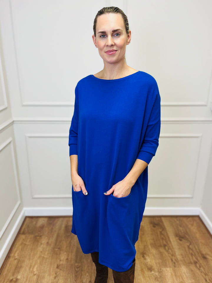 &quot;RUBY&quot; Fine Knit Dress-Blue