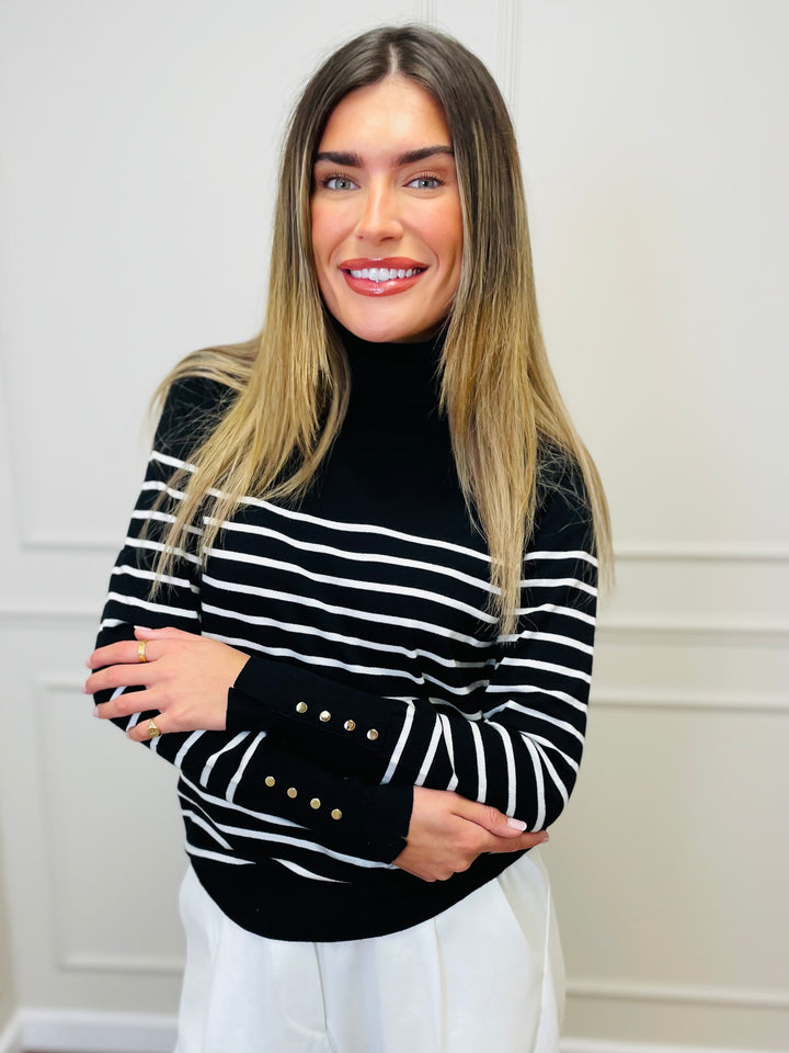 "GRACE" Stripe Print Jumper-Black & White