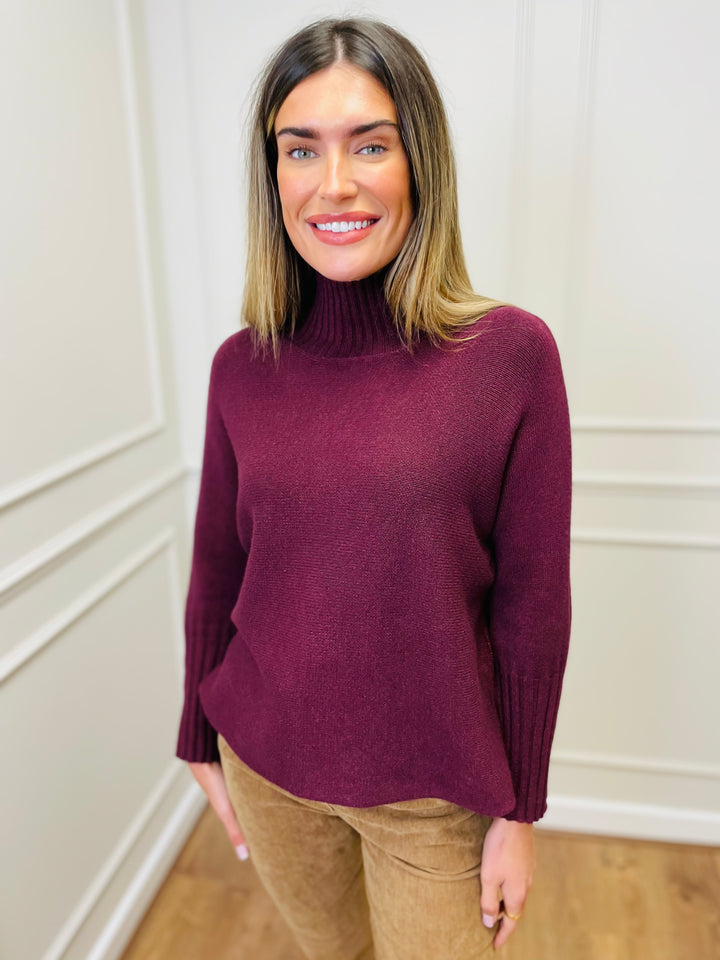"AMANDA" Roll Neck Jumper-Wine