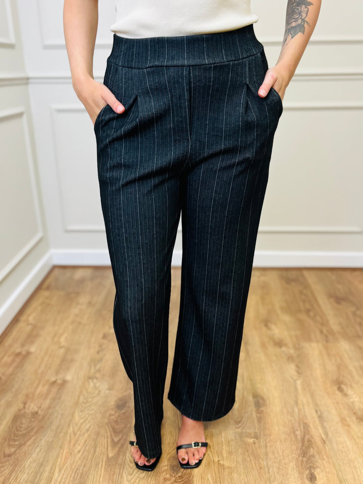 "MICHELLE" Pinstripe Bootcut Trouser-Black