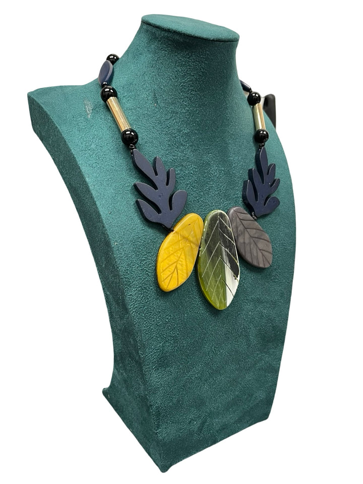 Navy Leaf Short Statement Necklace