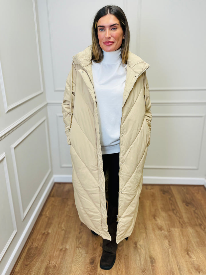 "ASPEN” Longline Puffer Coat-Cream
