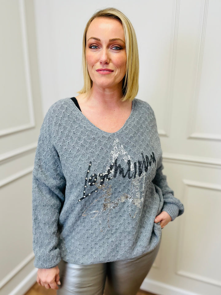 "RENATA” Metallic Jumper-Grey