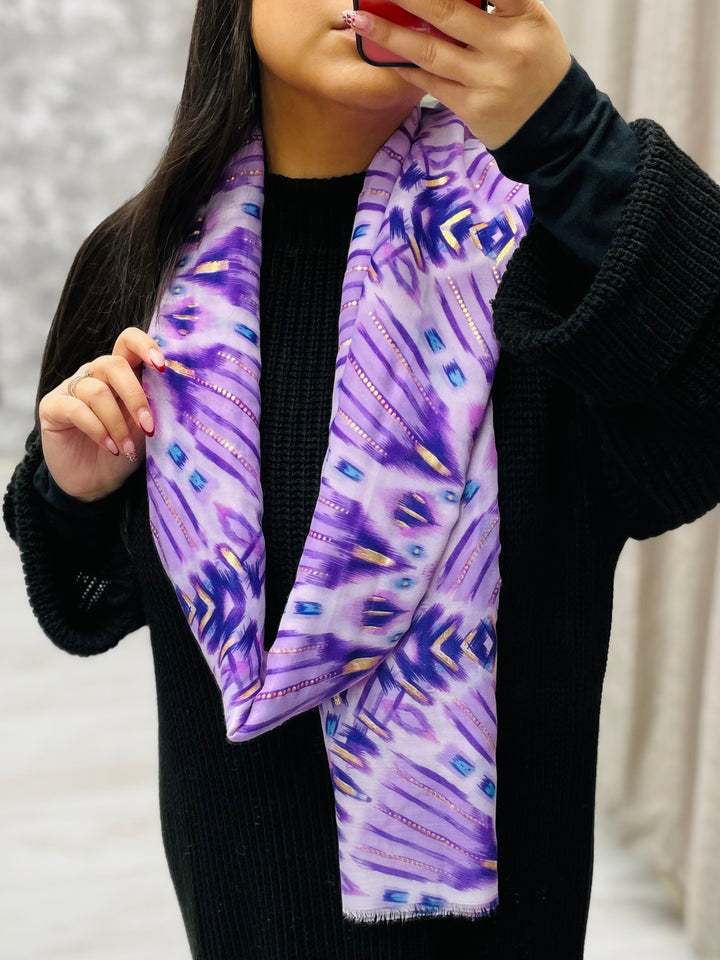 No.78 Artistic Print Scarf-Lilac