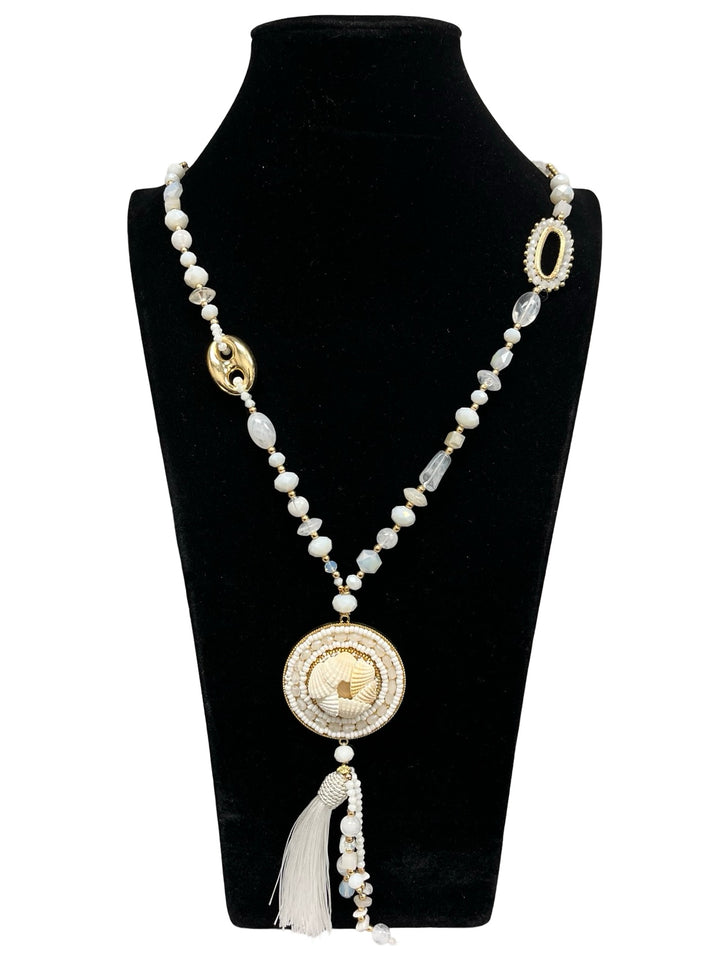 White & Gold Long Statement Necklace