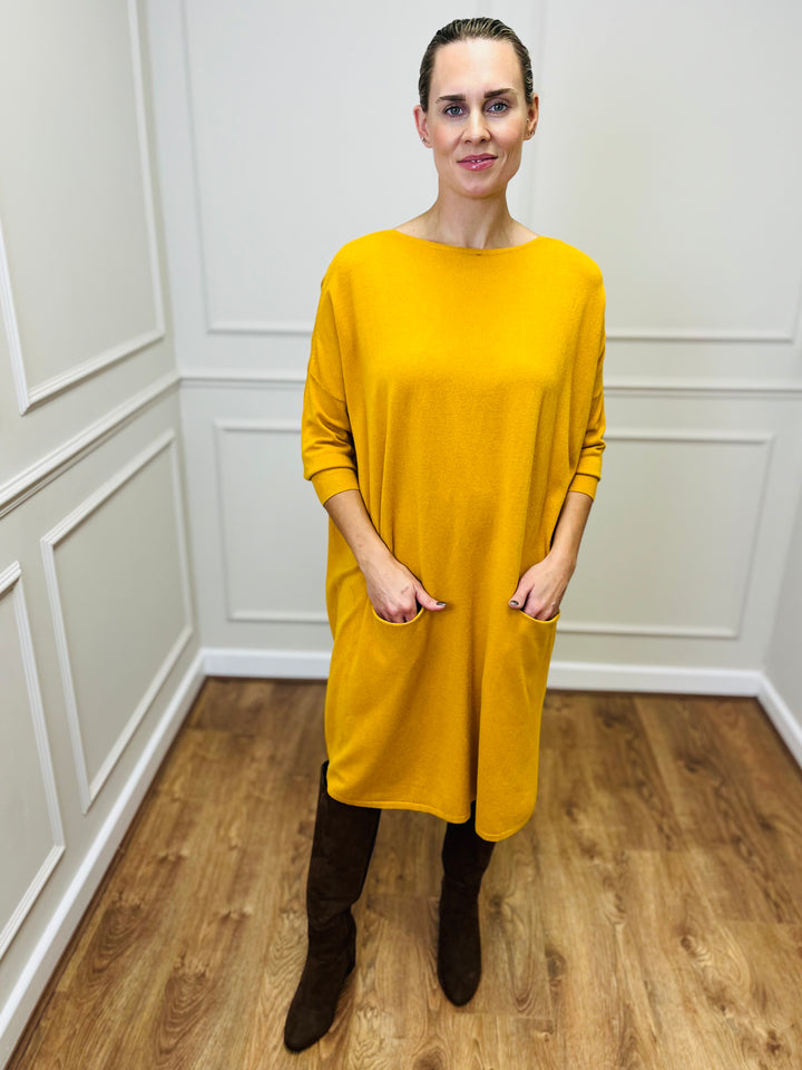 "RUBY" Fine Knit Dress-Mustard