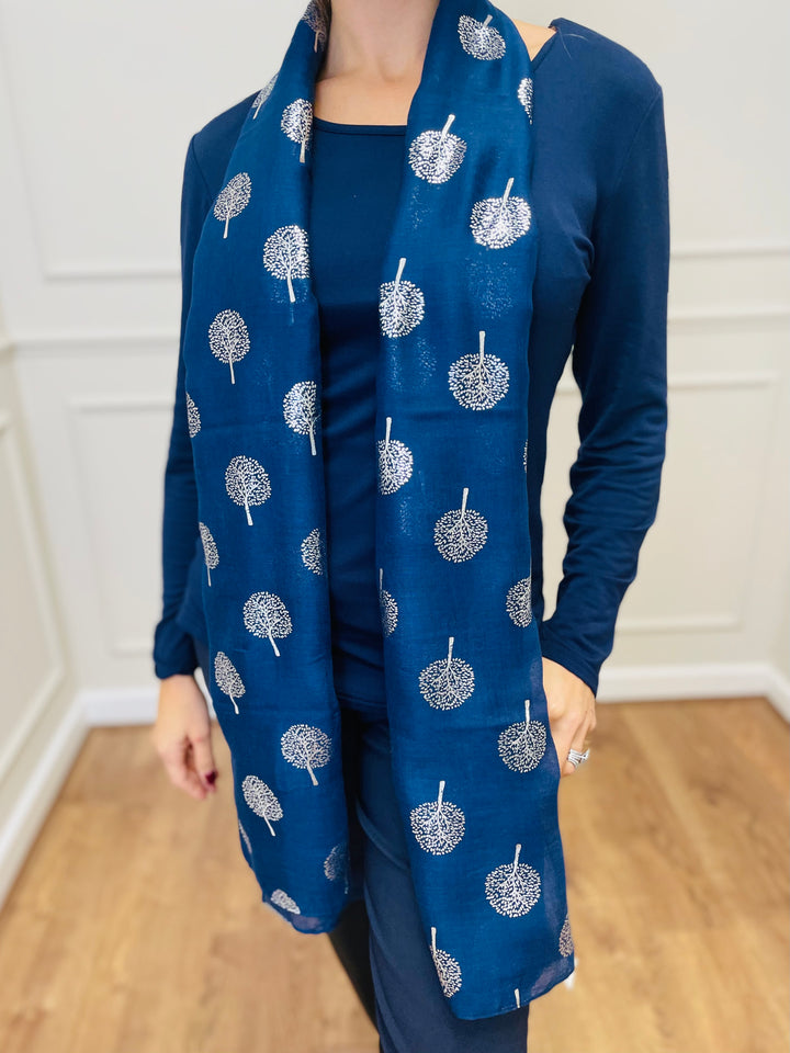 No.120 Tree Print Scarf-Navy & Grey