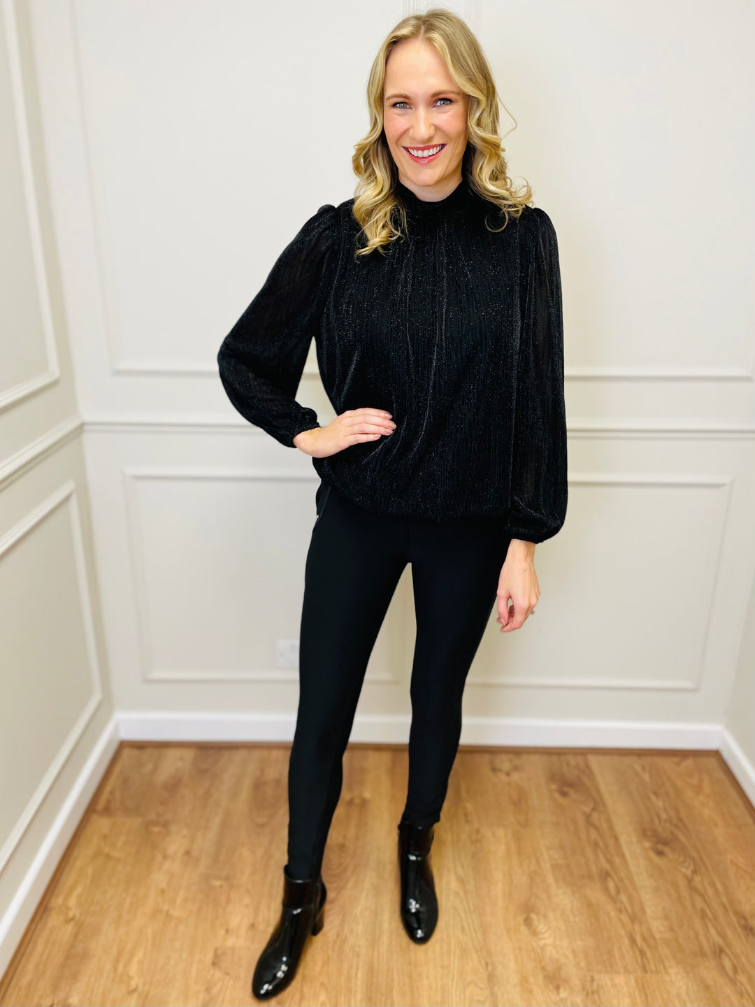 "PAULINA" Sparkle Blouse-Black