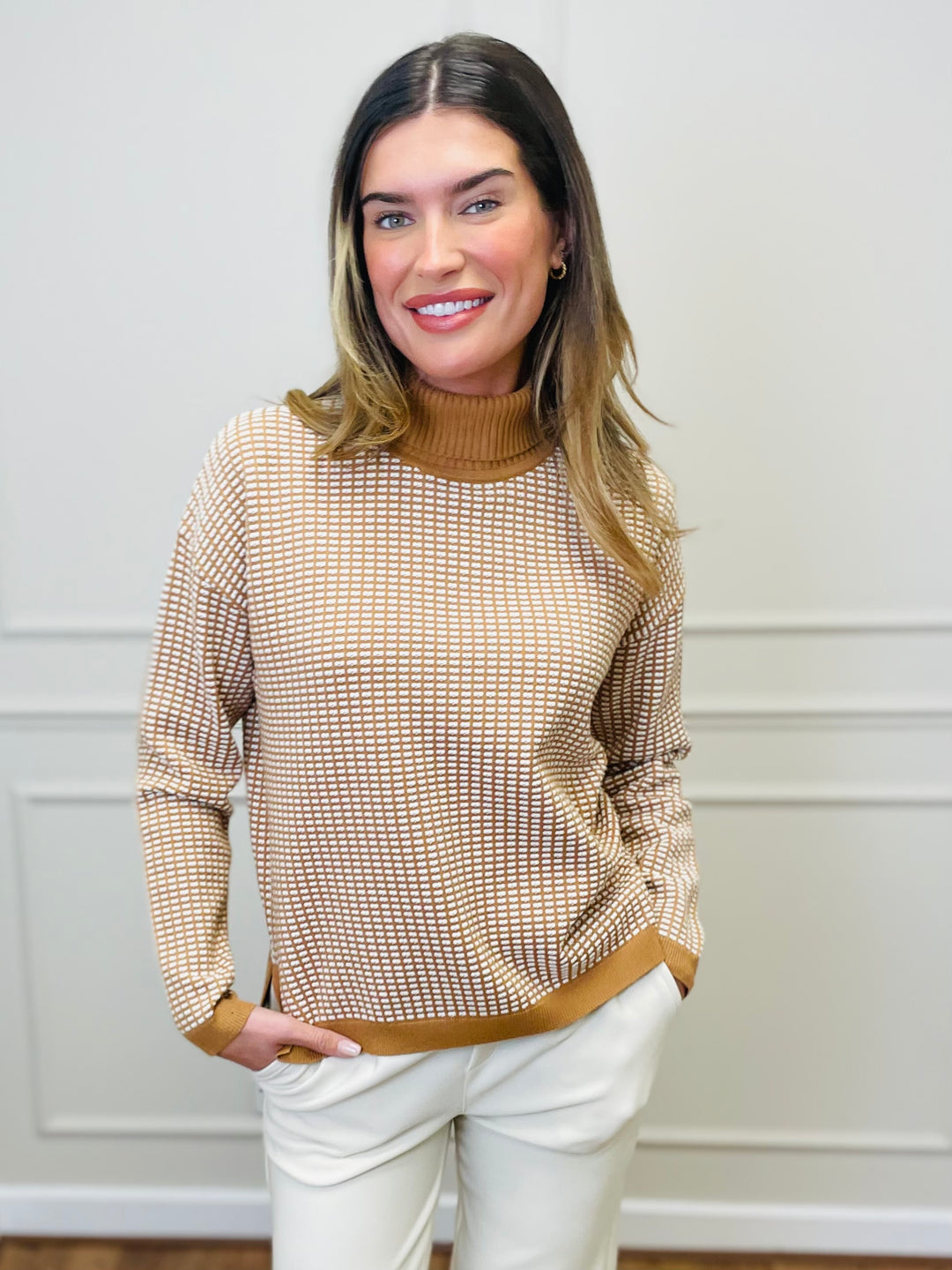 "CELINE" Geometric Print Jumper-Tan & White