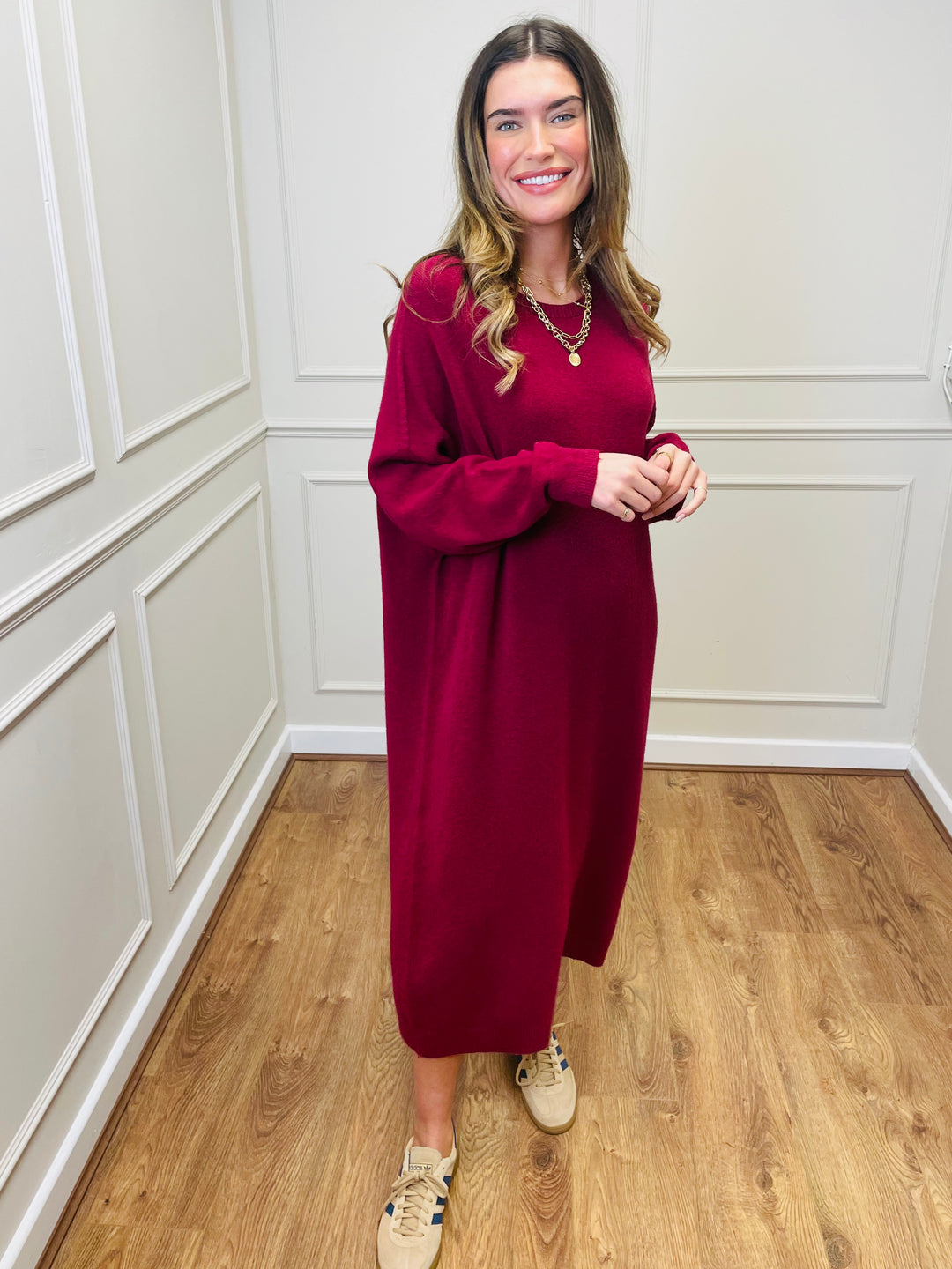 "SANDY" Luxury Jumper Dress-Burgundy