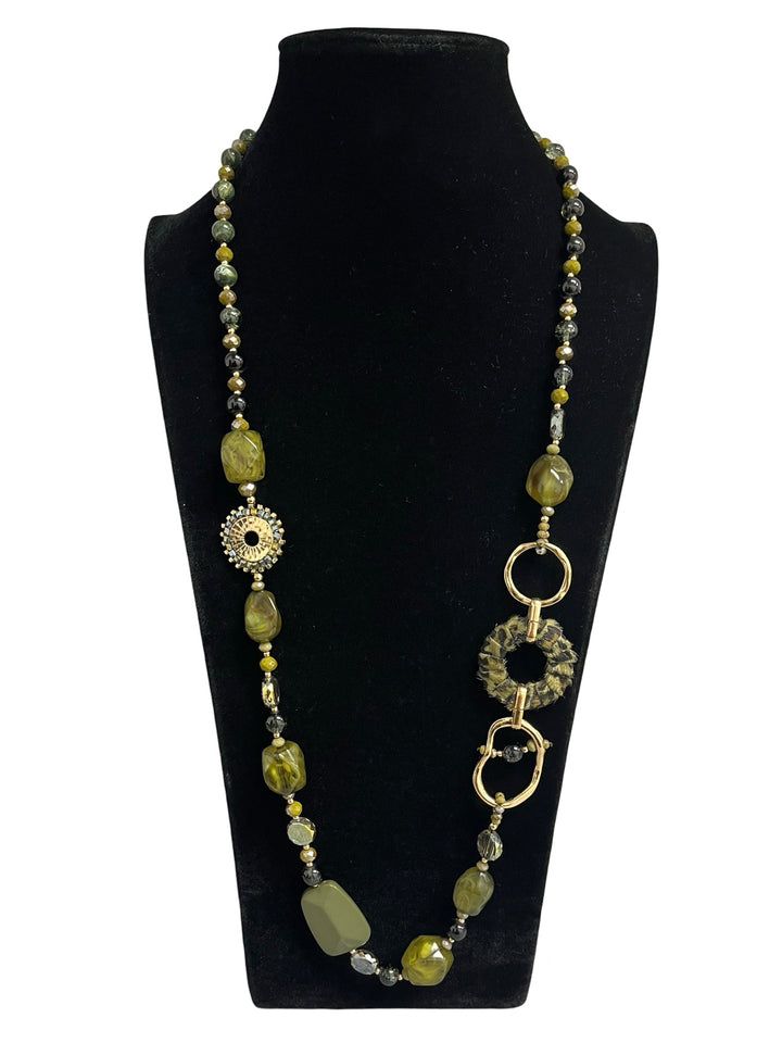 Green & Gold Long Statement Necklace