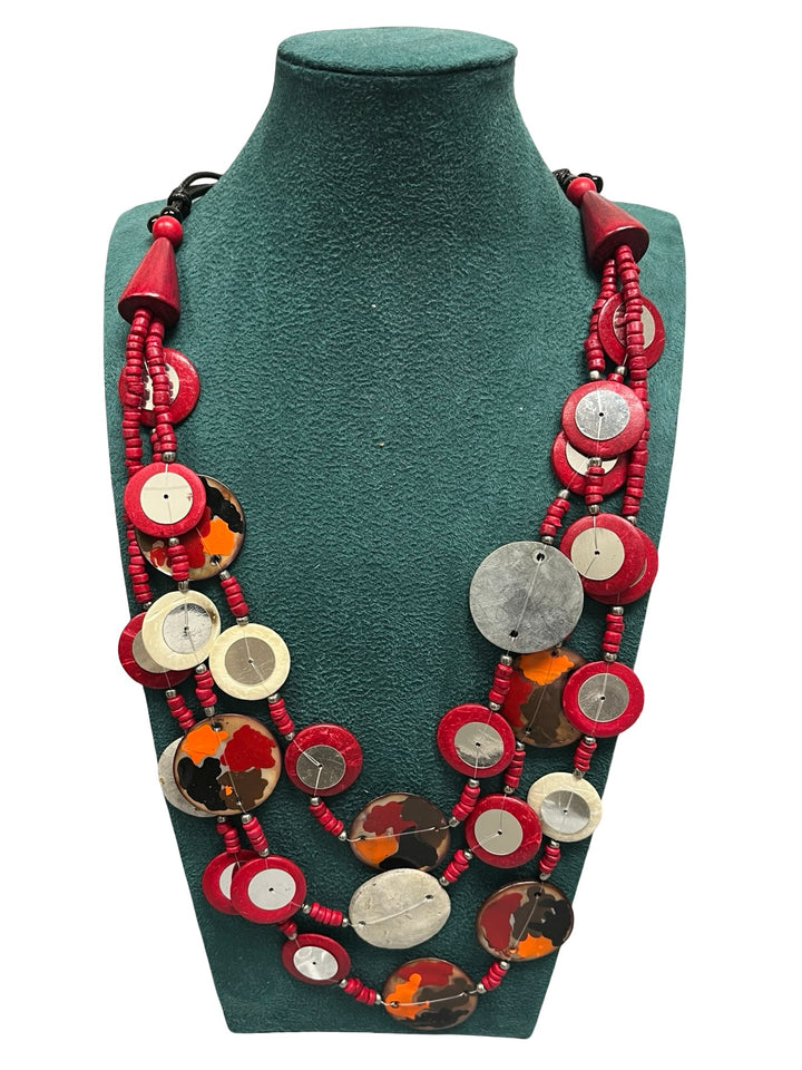 Short Statement Necklace-Red & Multicolour