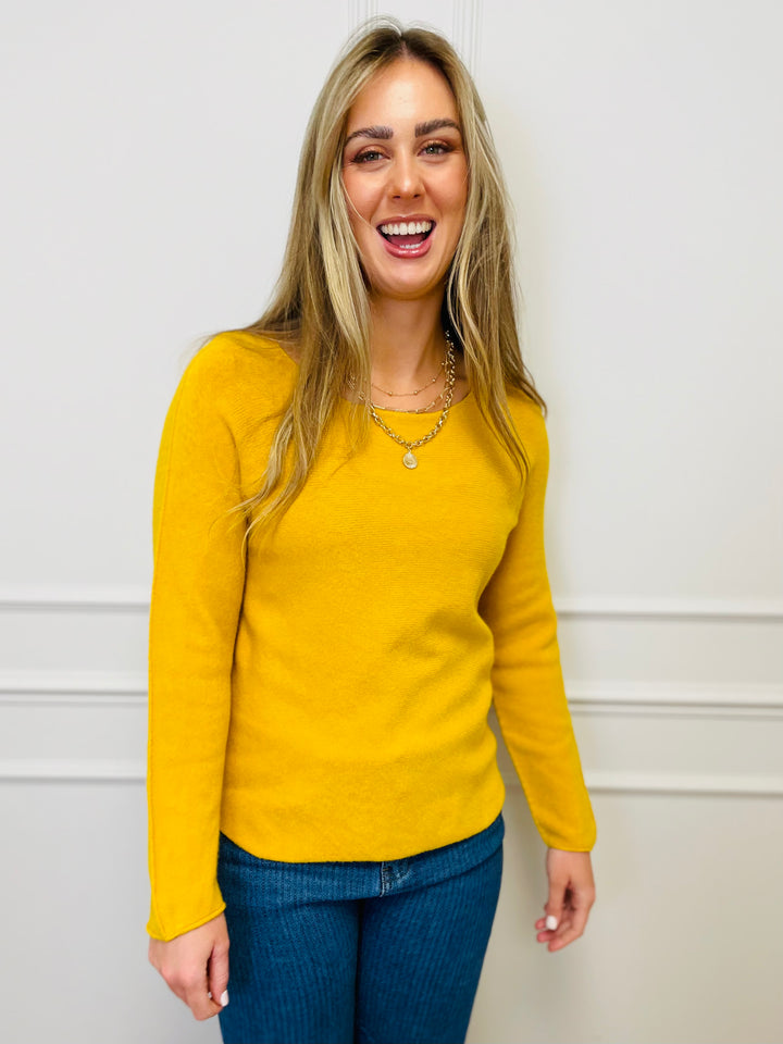 "MAGNOLIA" Fine Knit Jumper-Mustard