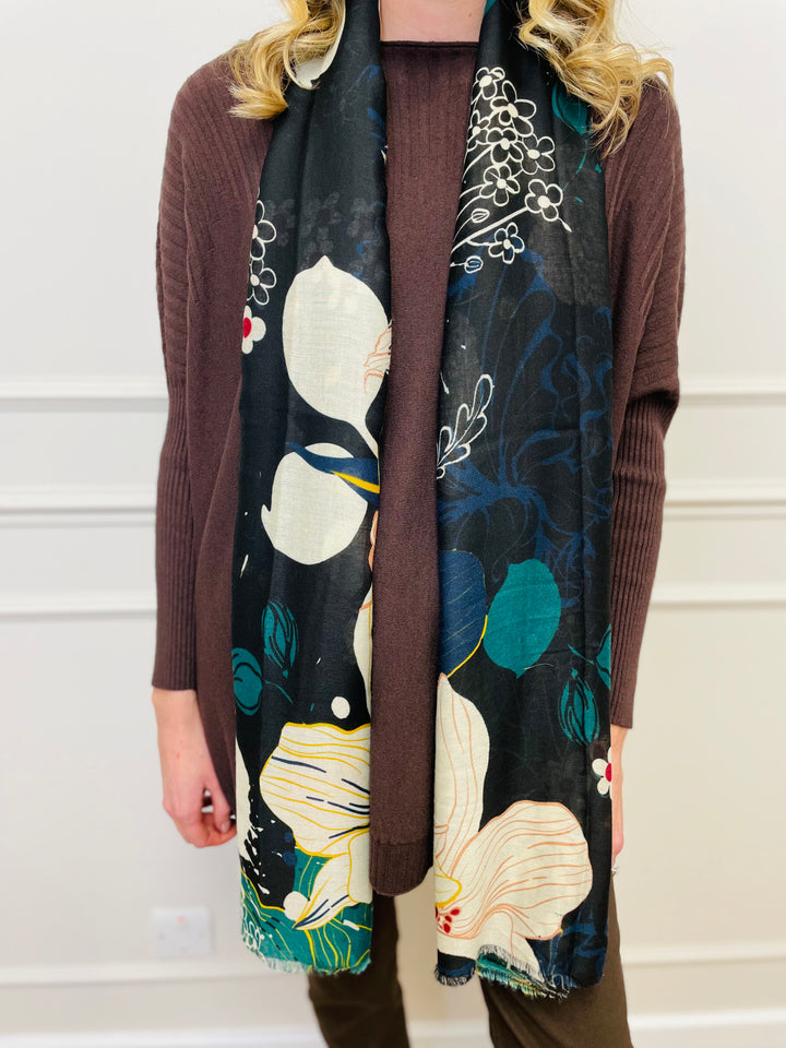 No.118 Artistic Print Scarf-Black & Multicolour