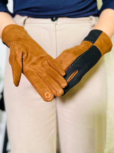 Block Print Gloves-Tan & Black