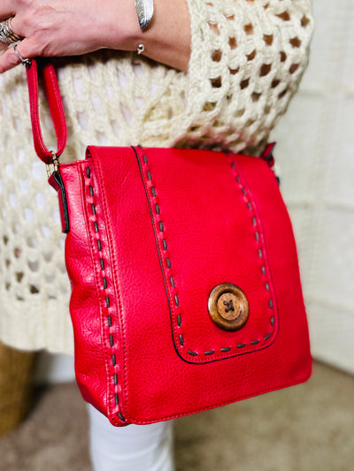 Button Crossbody Handbag-Red