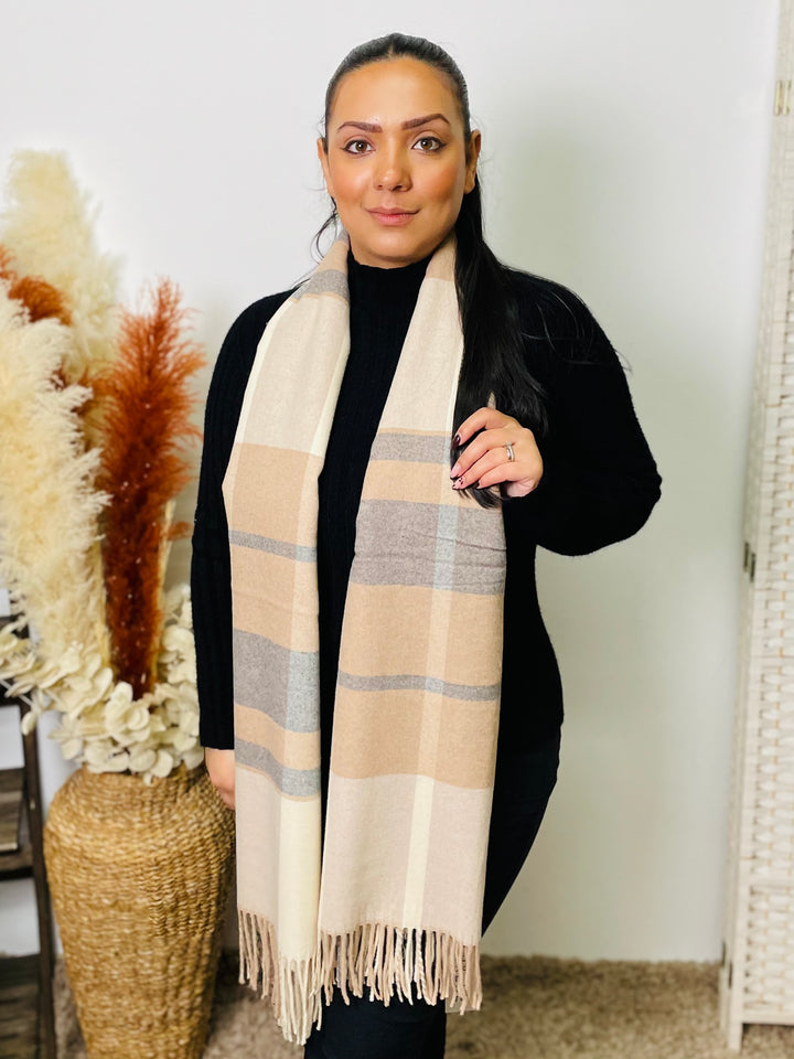 No.61 Check Print Scarf-Tan & Cream