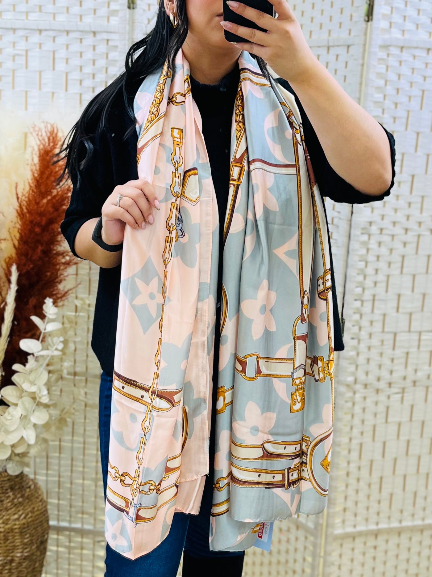 Pink and online silver scarf