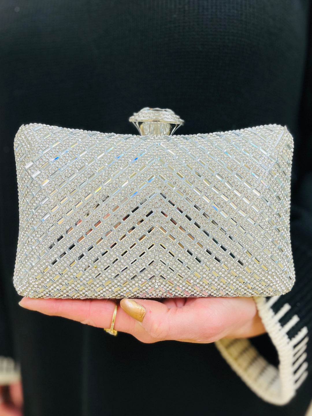 Silver rhinestone clutch purse sales