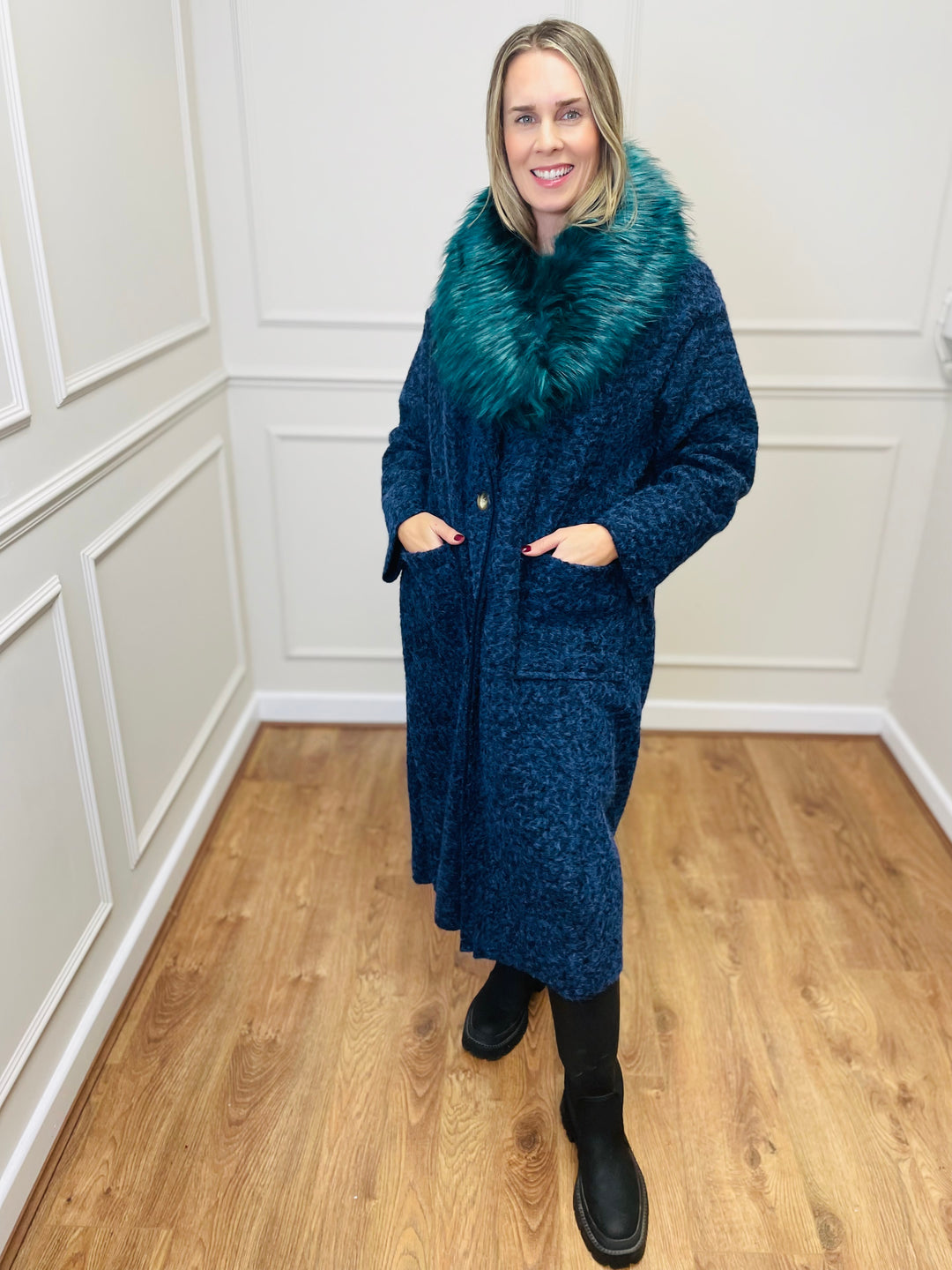 Faux Fur Collar Scarf-Green