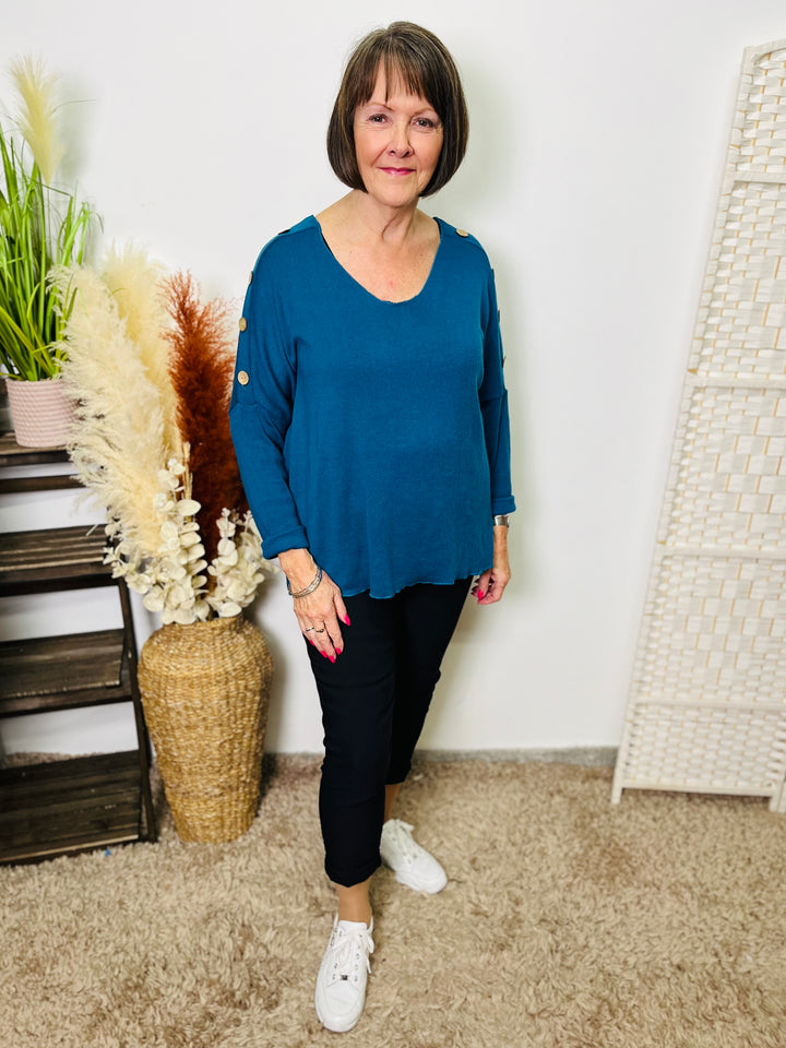 "PENNY" Fine Knit Top-Teal