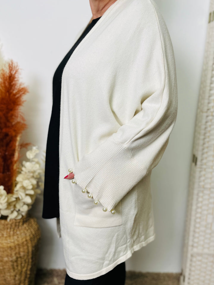 "KALI" Pearl Cardigan-Cream