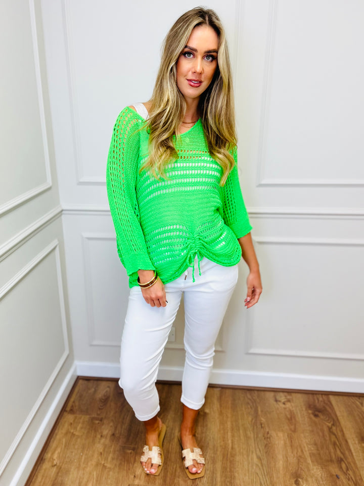 "ALLISON" Open Knit Top-Neon Green