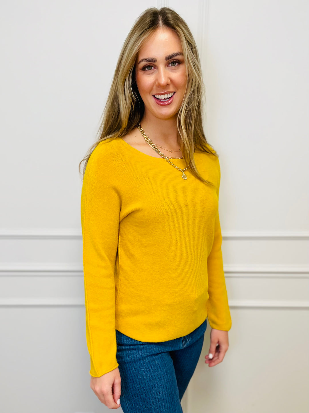 "MAGNOLIA" Fine Knit Jumper-Mustard