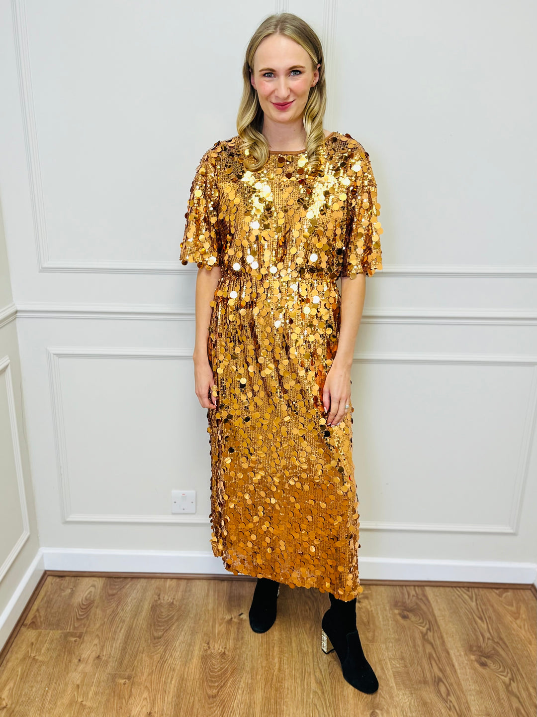 "ROSALIE" Sequin Dress-Gold
