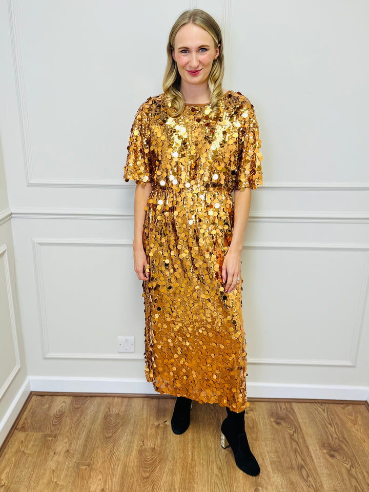 "ROSALIE" Sequin Dress-Gold