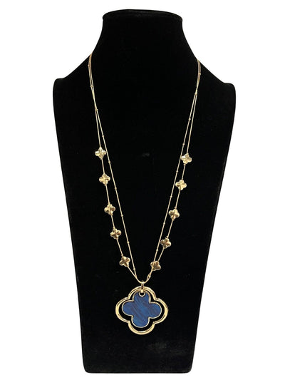 Gold & Blue Long Statement Necklace