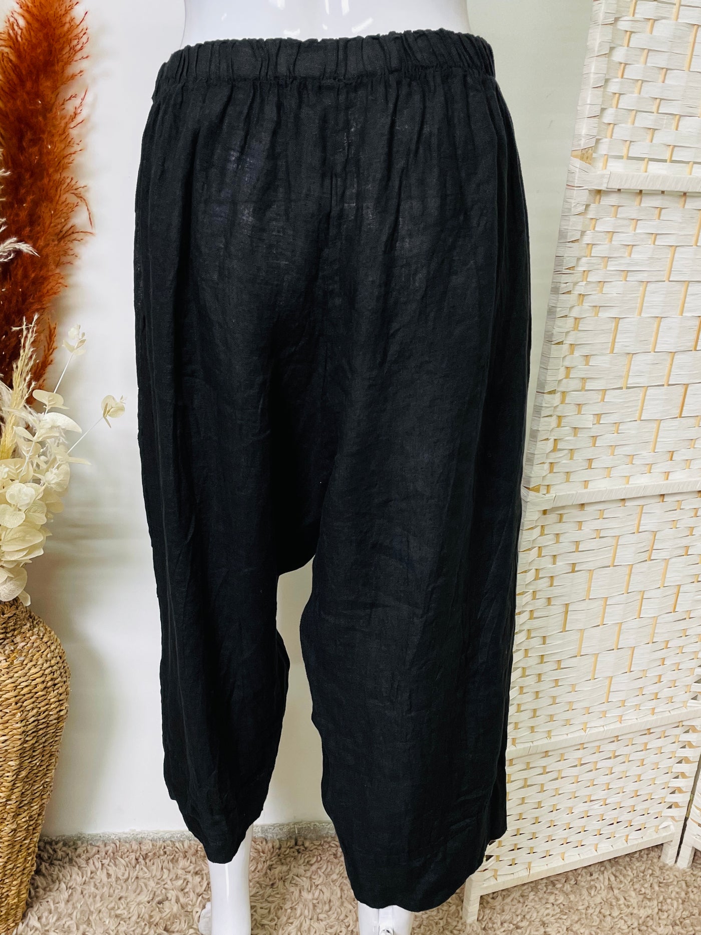 "BETTY" Linen Trousers-Black