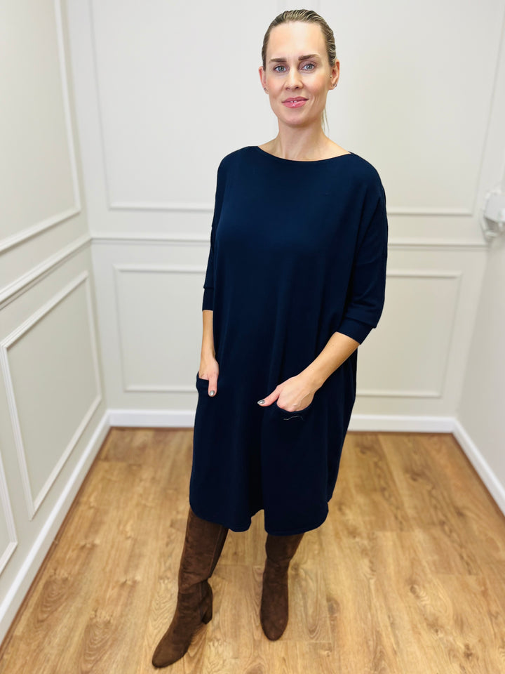 "RUBY" Fine Knit Dress-Navy