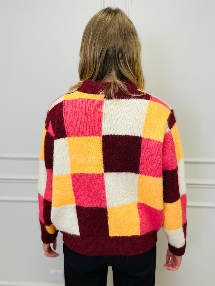 "FRANCESCA" Block Print Jumper-Burgundy, Yellow & Pink