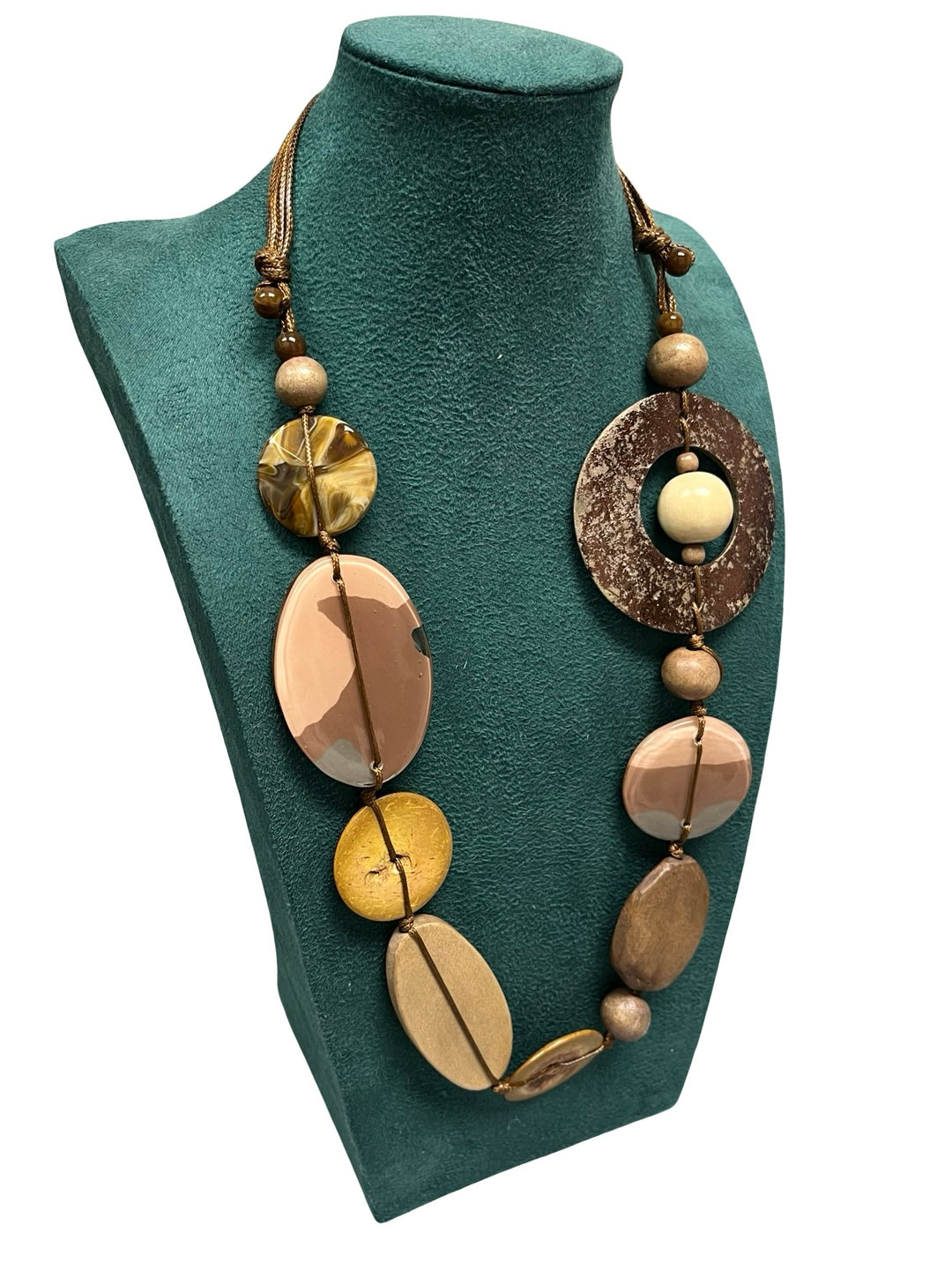 Short Statement Necklace-Tan & Cream