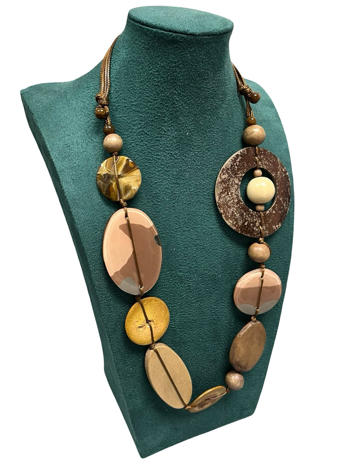 Short Statement Necklace-Tan & Cream