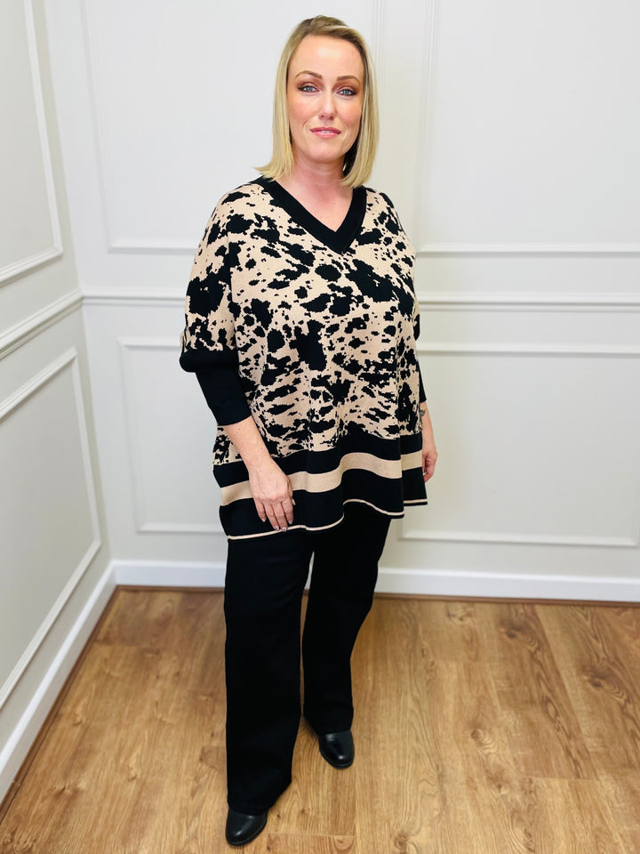 "HUNTER" Animal Print Jumper-Black & Tan