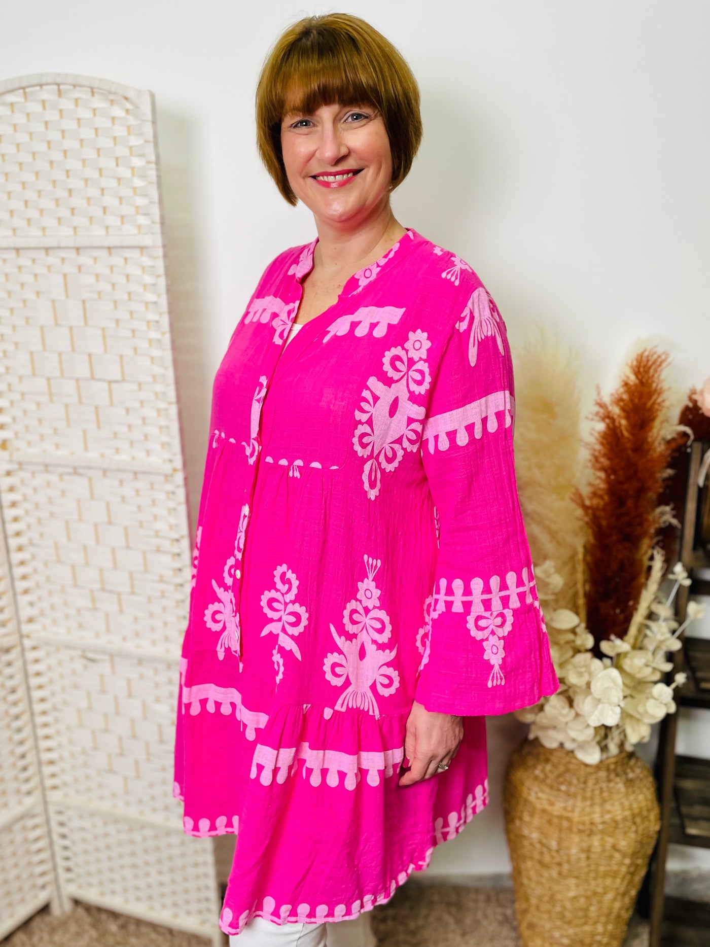 "SIENNA" Artistic Print Dress-Cerise Pink