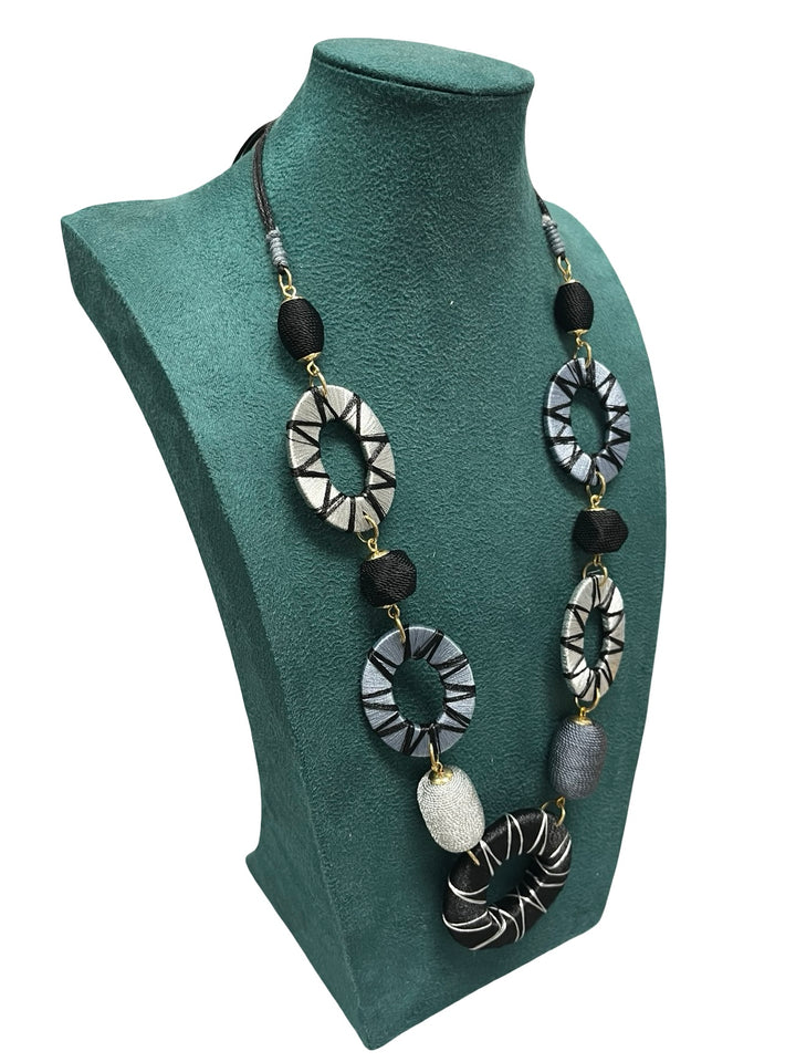 Long Statement Necklace-Black & Silver