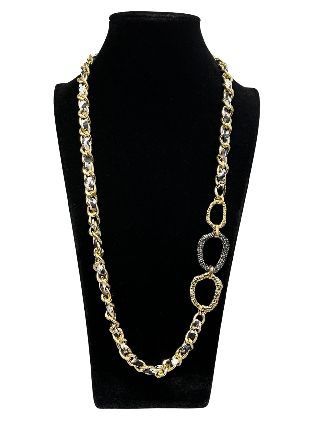 Gold & Animal Print Long Statement Necklace