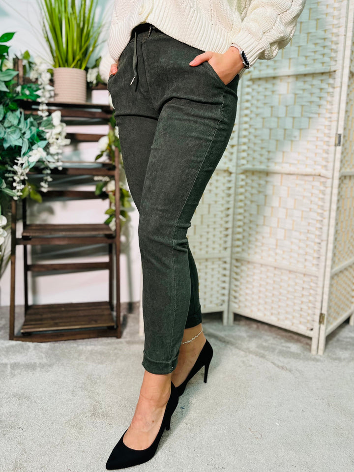 "CARMELA" Corduroy Trouser-Khaki Green