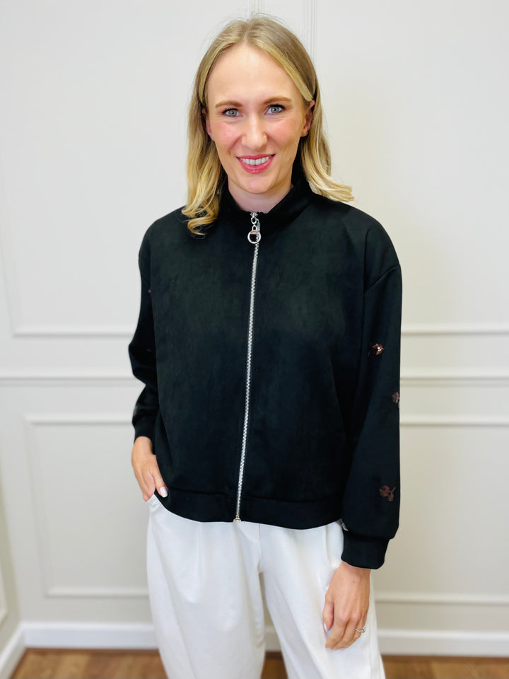 "ELISA" Embroidered Jacket-Black