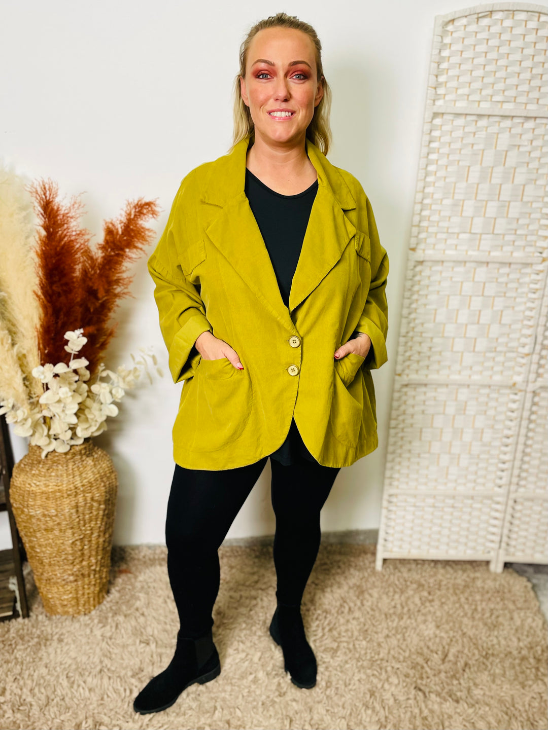 "SABRINA" Corduroy Blazer-Lime Green