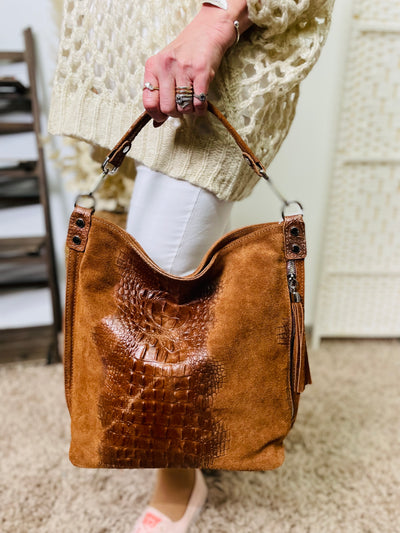 "RILEY" Leather Tote Handbag-Tan