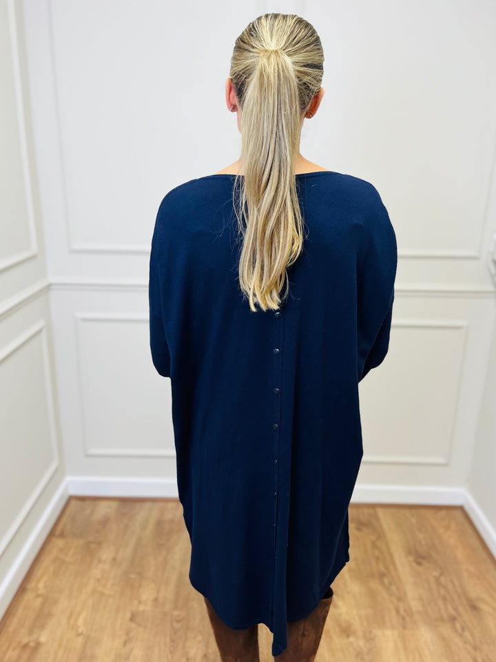 "RUBY" Fine Knit Dress-Navy